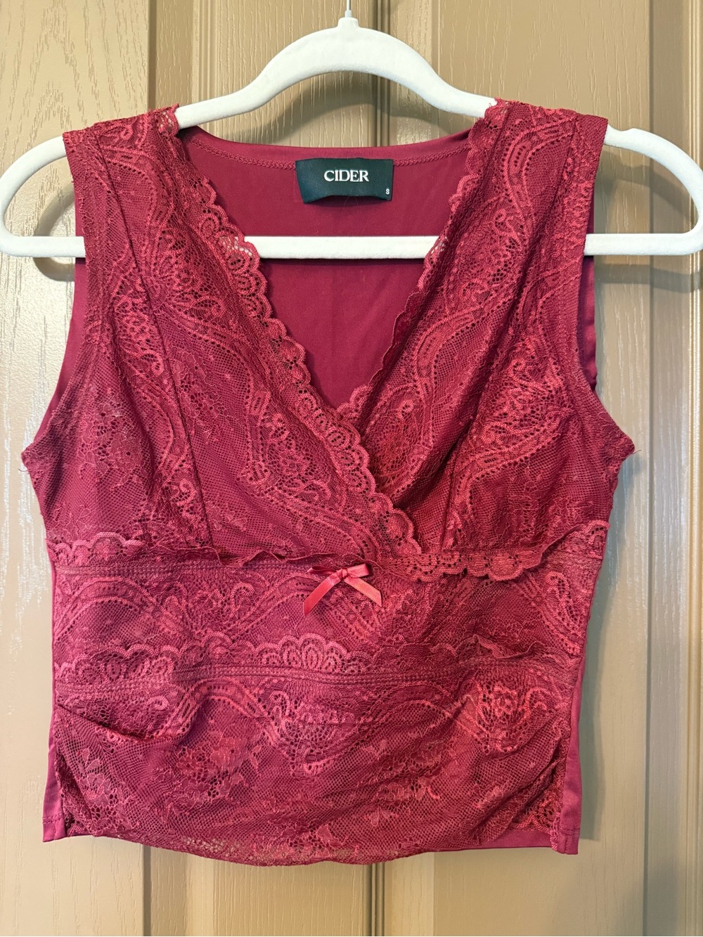 Cider Lace V-Neck Sleeveless Camisole in Burgundy
